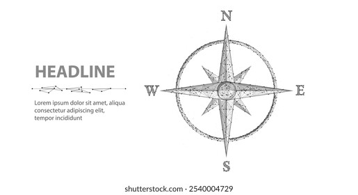 Low pole vector compass. Business strategic explorer, Vision crisis, Mission path, Agency creative, Digital strategy, Market decision, Achievement strategy, Financial stock, Company vision concepts