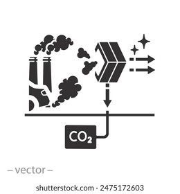 low pollution carbon icon, capture and storage co2, chemical waste,  decarbonize air, flat symbol on white background - vector illustration