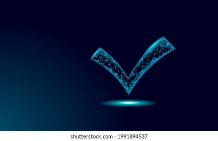Low poly 3D check icon silhouette. Approved test correct right element concept design. One sketch doodle outline drawing vector illustration