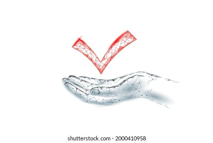 Low poly 3D check icon silhouette. Approved test correct right element concept design. One sketch doodle outline drawing vector illustration