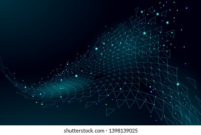 Low poly 3D dark space polygonal. Innovative polymer structure. Universe triangle sacred geometry. Data technology abstract science fiction. Digital landscape vector illustration