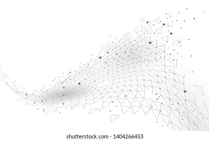 Low poly 3D geometric space polygonal. Innovative polymer chemical structure. Science triangle math graph. Data technology abstract fiction render. Digital white gray landscape vector illustration