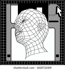 Low poly 3D head, human face structure made of grid. Biometrics, Facial Recognition and Cyber Security concept.