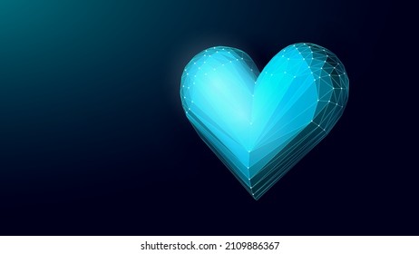 Low poly 3D heart. Romantic love date relationship couple online dating concept design. Support help donation like emotions vector illustration