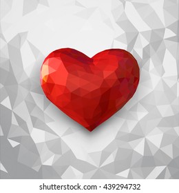 Low poly 3D heart symbol illustration on white background