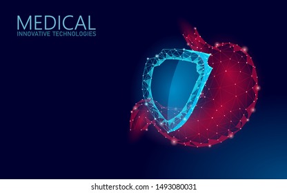 Low poly 3D human stomach shield protect. Medicine recovery technology drug medicine concept. Vector illustration