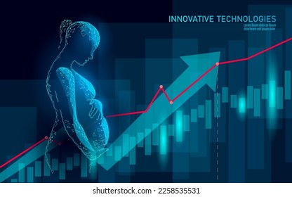 Low-Poly-3D-Schwangere. Medizin Gesundheitsversorgung Schwangerschaft gesundes Geschäftskonzept. Polygonal Girl Silhouette, die großen Bauch in vitro Befruchtung hält. Die Geburt eines medizinischen Zentrums trägt zur modernen IVF-Konzeption bei