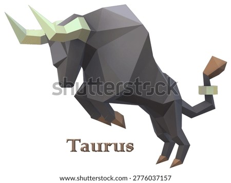 Low poly 3D render of Taurus zodiac sign depicted as powerful charging bull with faceted geometric surfaces in charcoal gray, pale green horns, brown tail tip, isolated on white background with elegant Taurus typography below. Artwork created manually in 3D modeling software. 

Not AI generated, showcasing polygonal sculpture style, modern astrology illustration, clean minimalist aesthetic.

Ideal for astrology bloggers publishing horoscope forecasts, magazine editors designing zodiac spreads, app developers building horoscope interfaces, greeting card makers producing birthday themes, merchandise vendors printing apparel, tattoo studios seeking geometric references, educational publishers explaining constellation myths, wellness brands promoting earth sign guidance, social media creators crafting daily content, graphic designers needing vector compatible icons.

Suitable across website headers, mobile app buttons, poster art, book covers, calendar sheets, sticker collections, packaging labels, presentation decks, infographic modules, t-shirt graphics, mug designs, tote prints, blog visuals, newsletter banners, advertisement mockups, classroom posters, spiritual workshop flyers. Strong SEO derives from Taurus bull 3D, low poly zodiac, handmade render, polygonal astrology, geometric horoscope, earth sign symbol.