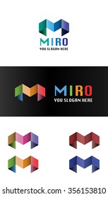 low poly 5 color variation of abstract M letter logo
