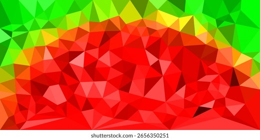  Low poly abstract art with red, green, yellow, and orange triangles forming a vibrant pattern resembling a stylized watermelon.