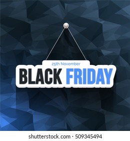 Low Poly Abstract Background, Black Friday Shopping Ad Design. Advertising Vector Discount Announcement Web Banner with Polygonal Style Flat Geometric Shapes Square Frame Template