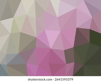 Low poly abstract background featuring a blend of pastel pinks, earth tones, and dark greens. Ideal for digital designs, branding, and modern creative projects.