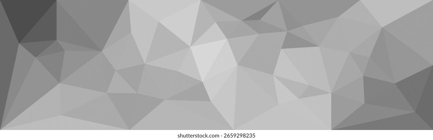  Bajo fondo abstracto de poli en escala de grises con diferentes tonos de triángulos negros, blancos y grises que forman un patrón geométrico facetado y moderno.