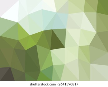 Low poly abstract background in green and white hues with geometric triangle shapes. Ideal for digital design, eco themes, presentations, and modern graphic layouts.