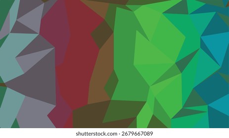 A low poly abstract background with irregular geometric shapes in shades of green, red, and blue. Scalable vector format suitable for print and...