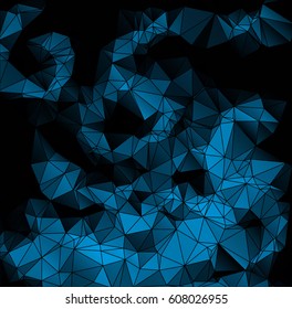 Low poly abstract blue and black background consisting of triangles. Vector art.