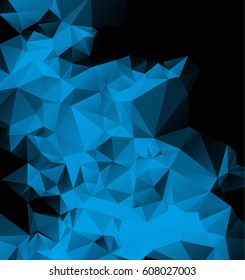 Low poly abstract blue and black background consisting of triangles. Vector art.