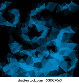 Low poly abstract blue and black background consisting of triangles. Vector art.