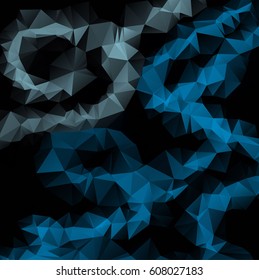 Low poly abstract blue and black background consisting of triangles. Vector art.