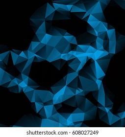 Low poly abstract blue and black background consisting of triangles. Vector art.