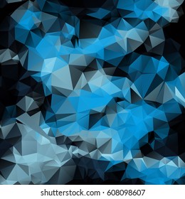Low poly abstract blue and black background consisting of triangles. Vector art.