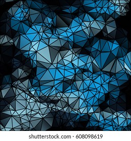 Low poly abstract blue and black background consisting of triangles. Vector art.