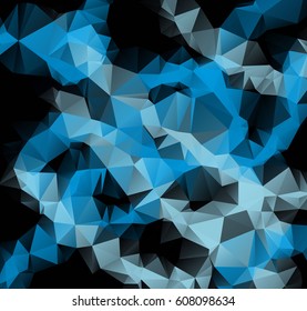 Low poly abstract blue and black background consisting of triangles. Vector art.