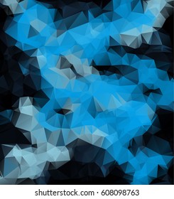 Low poly abstract blue and black background consisting of triangles. Vector art.