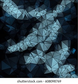 Low poly abstract blue and black background consisting of triangles. Vector art.