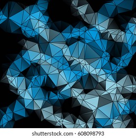 Low poly abstract blue and black background consisting of triangles. Vector art.