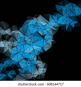 Low poly abstract blue and black background consisting of triangles. Vector art.