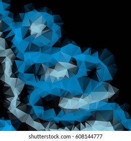 Low poly abstract blue and black background consisting of triangles. Vector art.