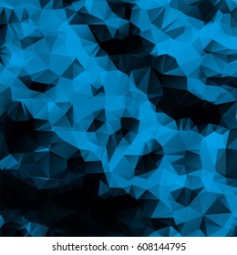 Low poly abstract blue and black background consisting of triangles. Vector art.