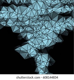 Low poly abstract blue and black background consisting of triangles. Vector art.
