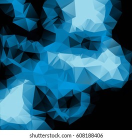 Low poly abstract blue and black background consisting of triangles. Vector art.