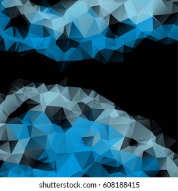 Low poly abstract blue and black background consisting of triangles. Vector art.