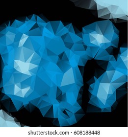 Low poly abstract blue and black background consisting of triangles. Vector art.