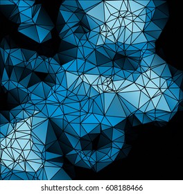 Low poly abstract blue and black background consisting of triangles. Vector art.
