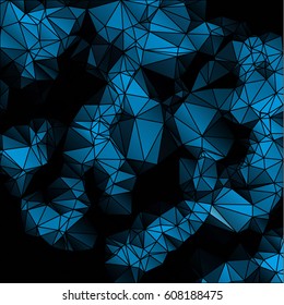 Low poly abstract blue and black background consisting of triangles. Vector art.