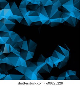 Low poly abstract blue and black background consisting of triangles. Vector art.