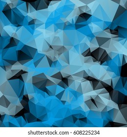 Low poly abstract blue and black background consisting of triangles. Vector art.