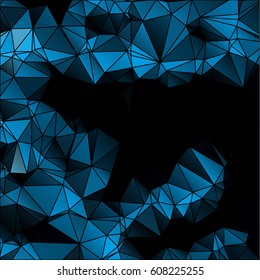 Low poly abstract blue and black background consisting of triangles. Vector art.