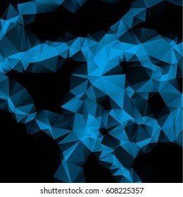 Low poly abstract blue and black background consisting of triangles. Vector art.