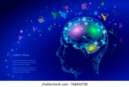 Low poly abstract brain virtual reality concept. Geometric polygonal shapes neurocomputer  mind imagination dream modern vector illustration active thinking process. Human extra mental intelligence