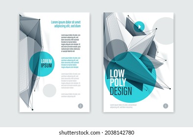 Low-Poly-abstrakte Form isolierte kreative Cover, Vektordesign polygonal Art Broschüre, dimensionales geometrisches dynamisches Tech-Thema, mit Maschenlinien.