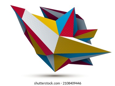 Low poly abstract form isolated on white, vector future shape design polygonal art, dimensional geometric dynamic tech theme, with mesh lines.
