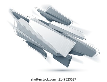 Low poly abstract form isolated on white, vector future shape design polygonal art, dimensional geometric dynamic tech theme, with mesh lines.