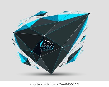 Forma abstracta polivinílica baja aislada, arte poligonal de diseño de forma futura de Vector, tema tecnológico dinámico geométrico dimensional.