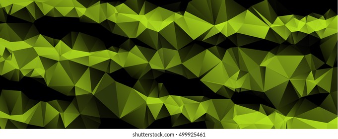 Low poly abstract green and black background consisting of triangles. Vector art.