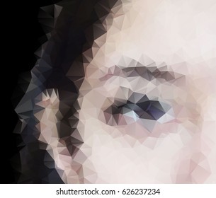 Low poly abstract illustration of brown eye and brow. Vector art.